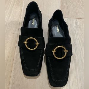 FRAME BLACK SUEDE LE MONTECITO LOAFERS Gold Hoop Size EU 38 US 7 Made in Spain